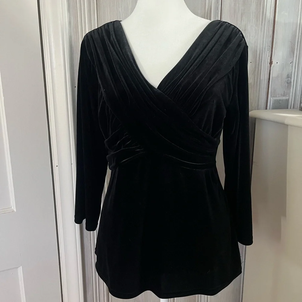 VTG Y2K black Velvet babydoll top 3/4 sleeve | M whimsigoth fairy grunge romance - Picture 9 of 12